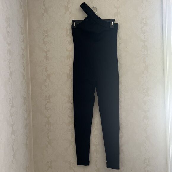 Oqq Other - OQQ Women's Medium M Seamless Black Ribbed One Shoulder Full Length Bodysuit